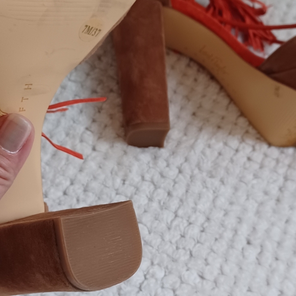 Lord & Taylor 424 Fifth suede platform high heel chunky women size 7 brown - Picture 6 of 9